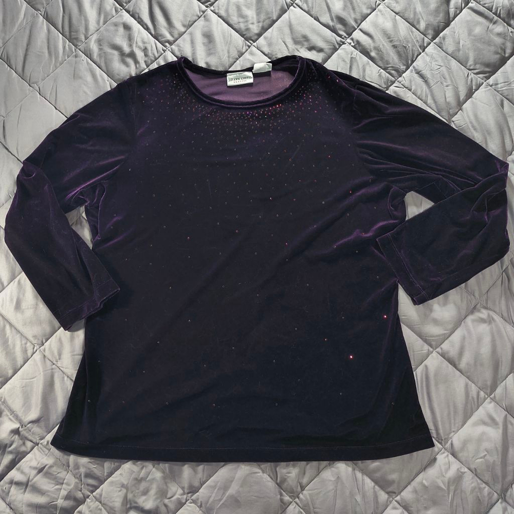 (1X) Women's Jaclyn Smith Purple Long Sleeve Velvety Style Sweater Blouse